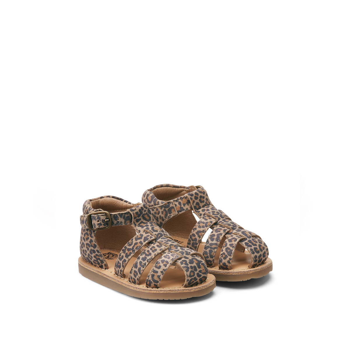 Sandales fermées en cuir, motif léopard imprimé léopard, LA REDOUTE COLLECTIONS