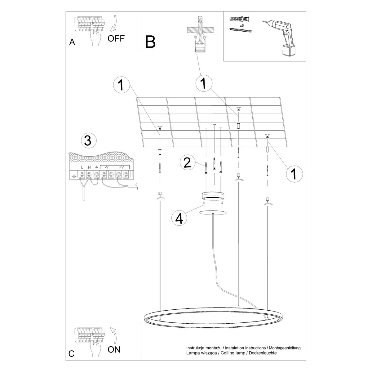Lustre Aluminium Noir LED 1 Risa noir, EDEN