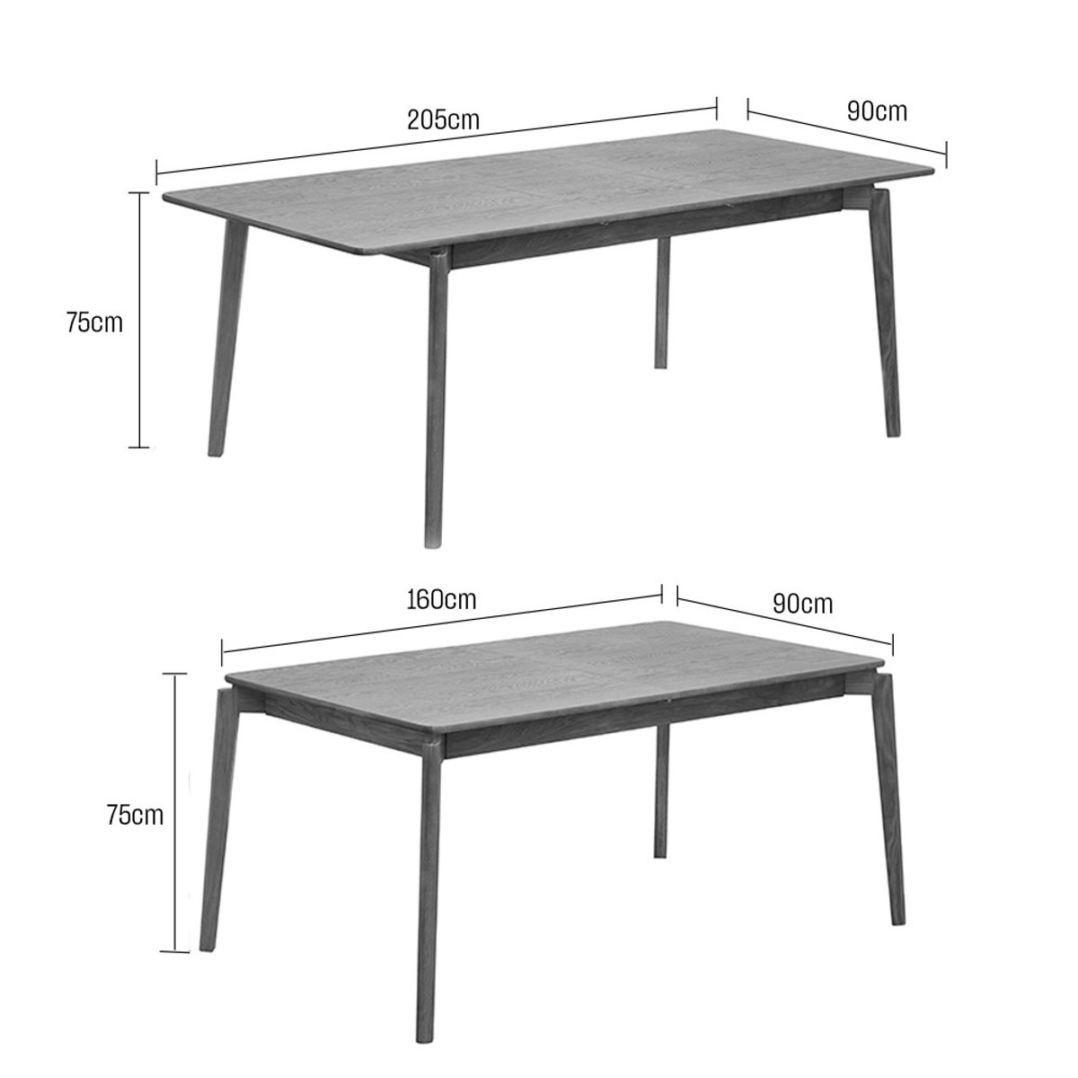 Table à manger extensible 6 à 10 personnes en bois 160-205x90cm- MONA bois clair, DRAWER