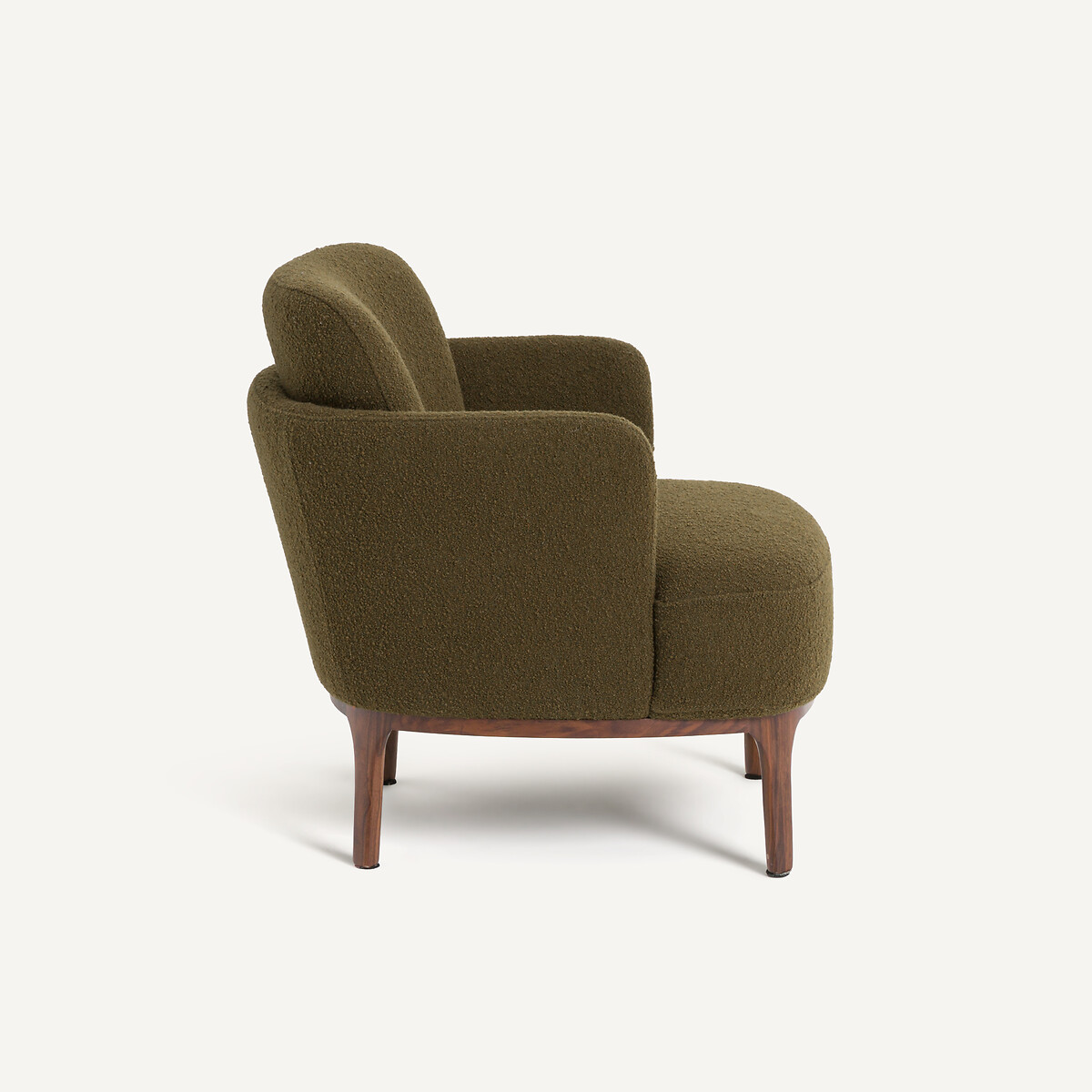 Fauteuil pied noyer et bouclette, Jabote kaki, AM.PM