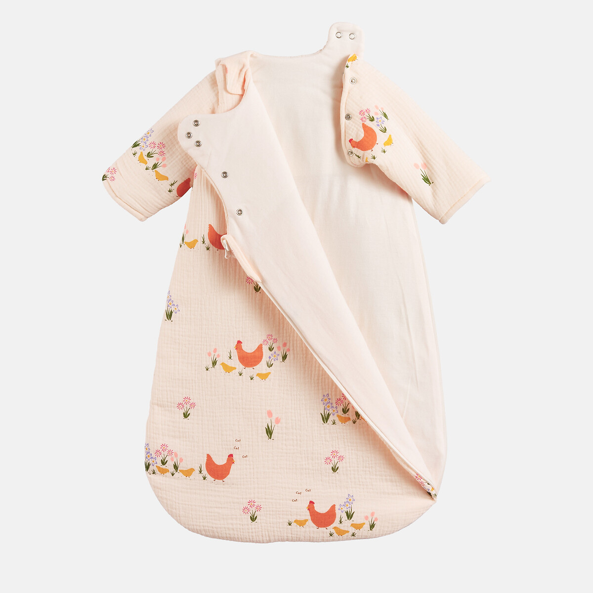 Saco de dormir de inverno, gaze de algodão bio, estampado de galinha, POULETTE rosa, LA REDOUTE INTERIEURS