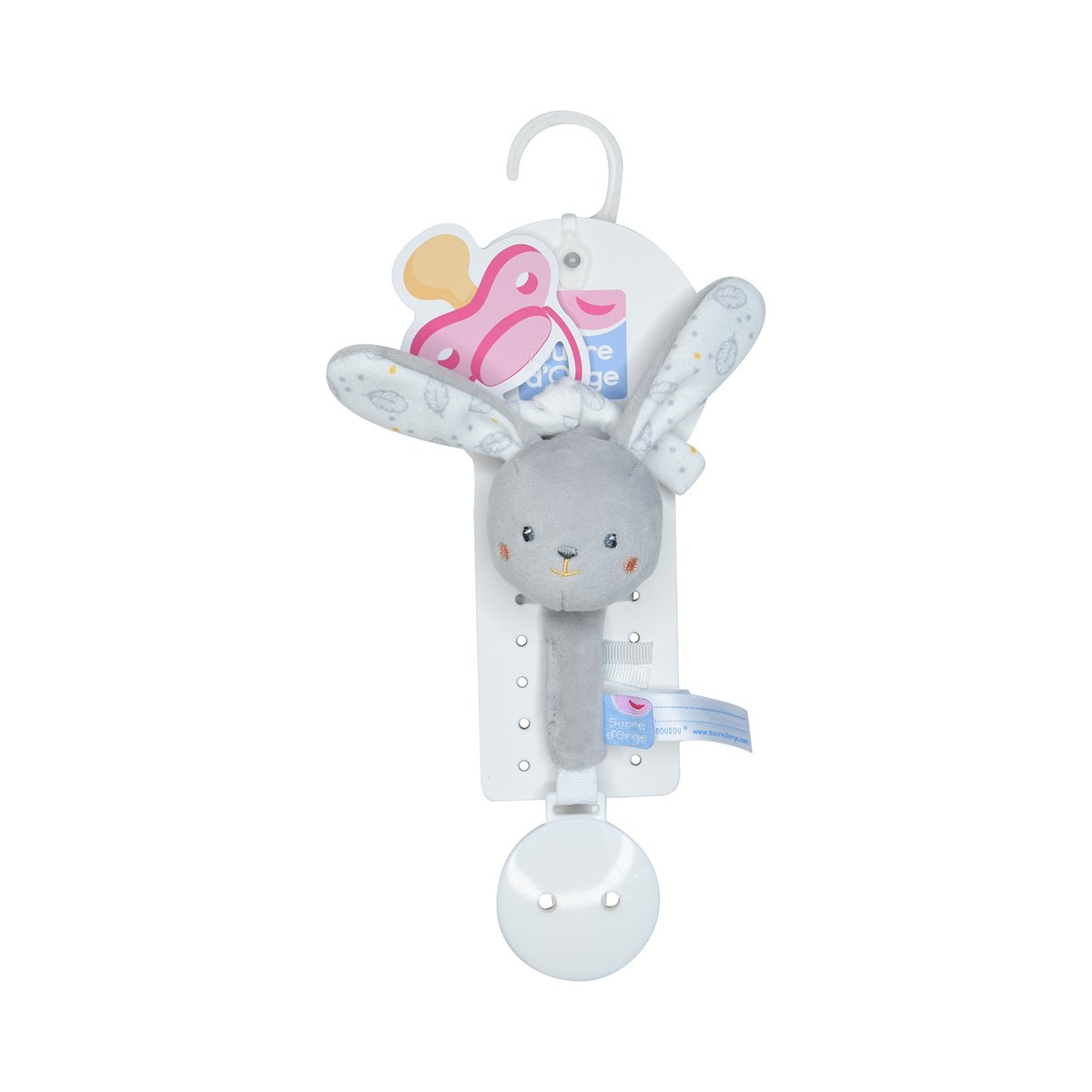 Attache tetine velours lapin gris, SUCRE D'ORGE