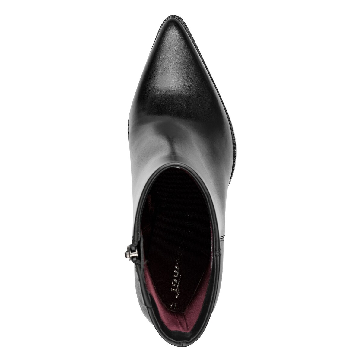 Bottines bout pointu à talons, en cuir noir, TAMARIS