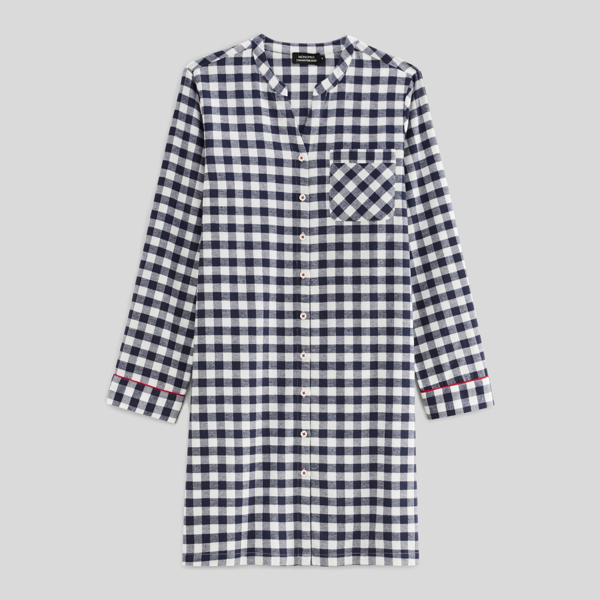 Chemise de nuit en flanelle à carreaux vichy en coton BIO ecru, MONOPRIX