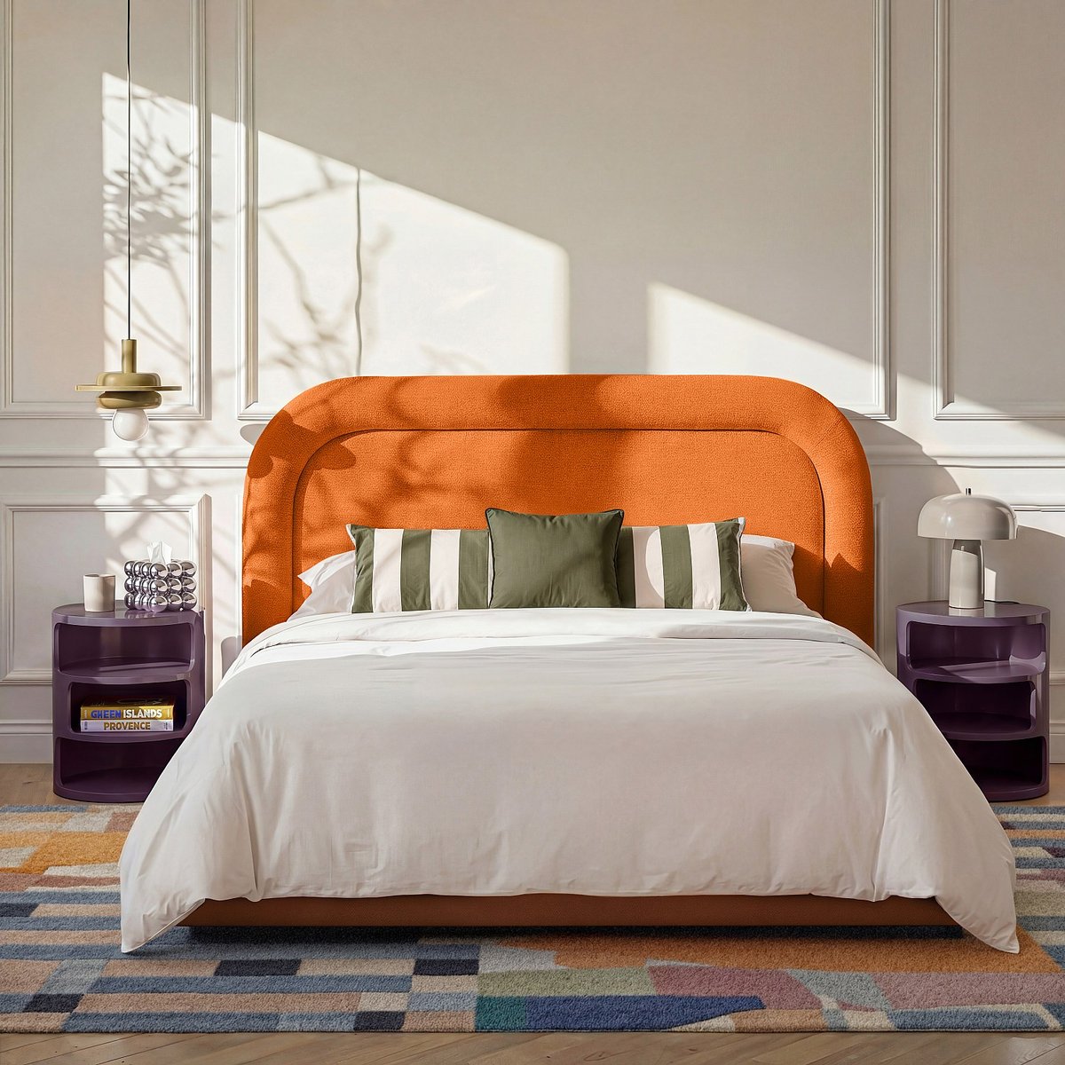 Tête de lit en tissu chenille RIGA orange, HABITAT