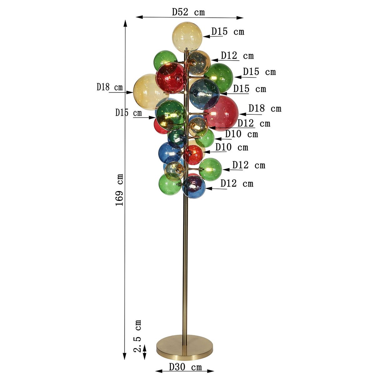 Lampadaire en verre et acier, SCALA BALLS multicolore, KARE DESIGN