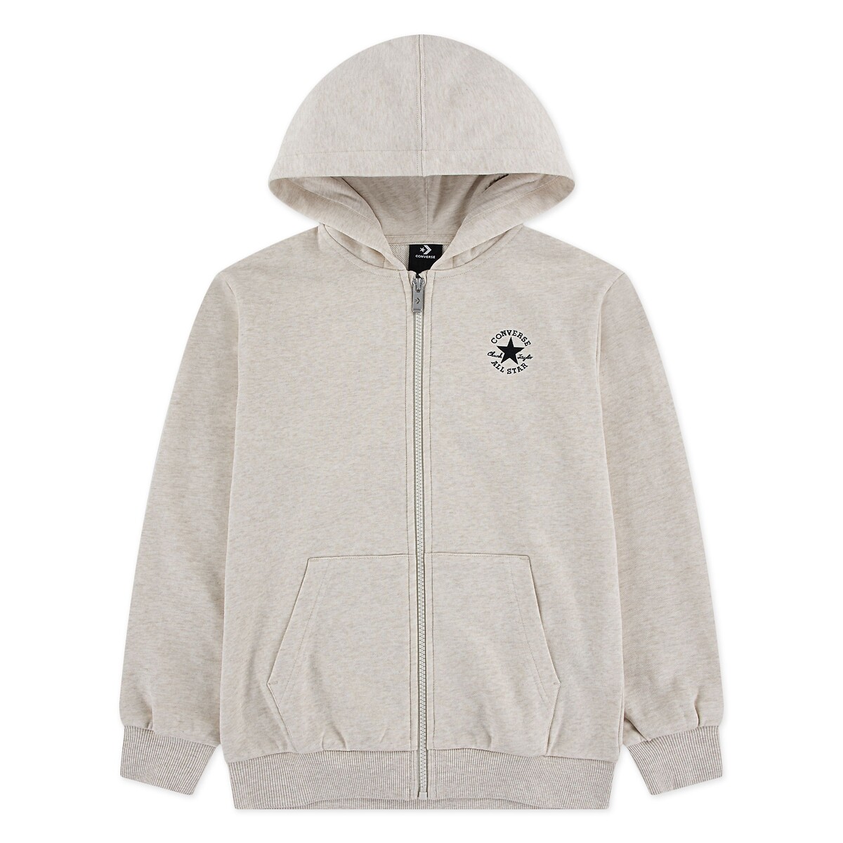 Sweat zippé à capuche en molleton léger beige, CONVERSE