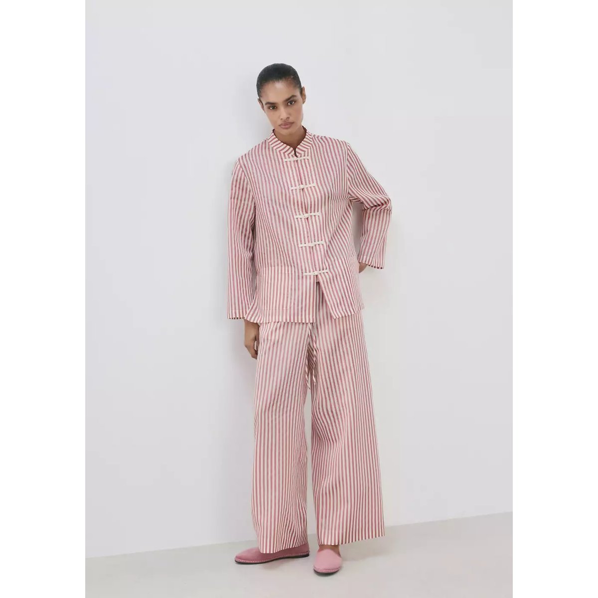 Chemise pyjama rayures rose, MANGO