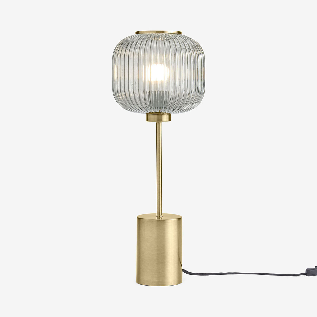 MADE.COM Briz Ribbed Glass Table Lamp with Metal Base smoke grey, MADE