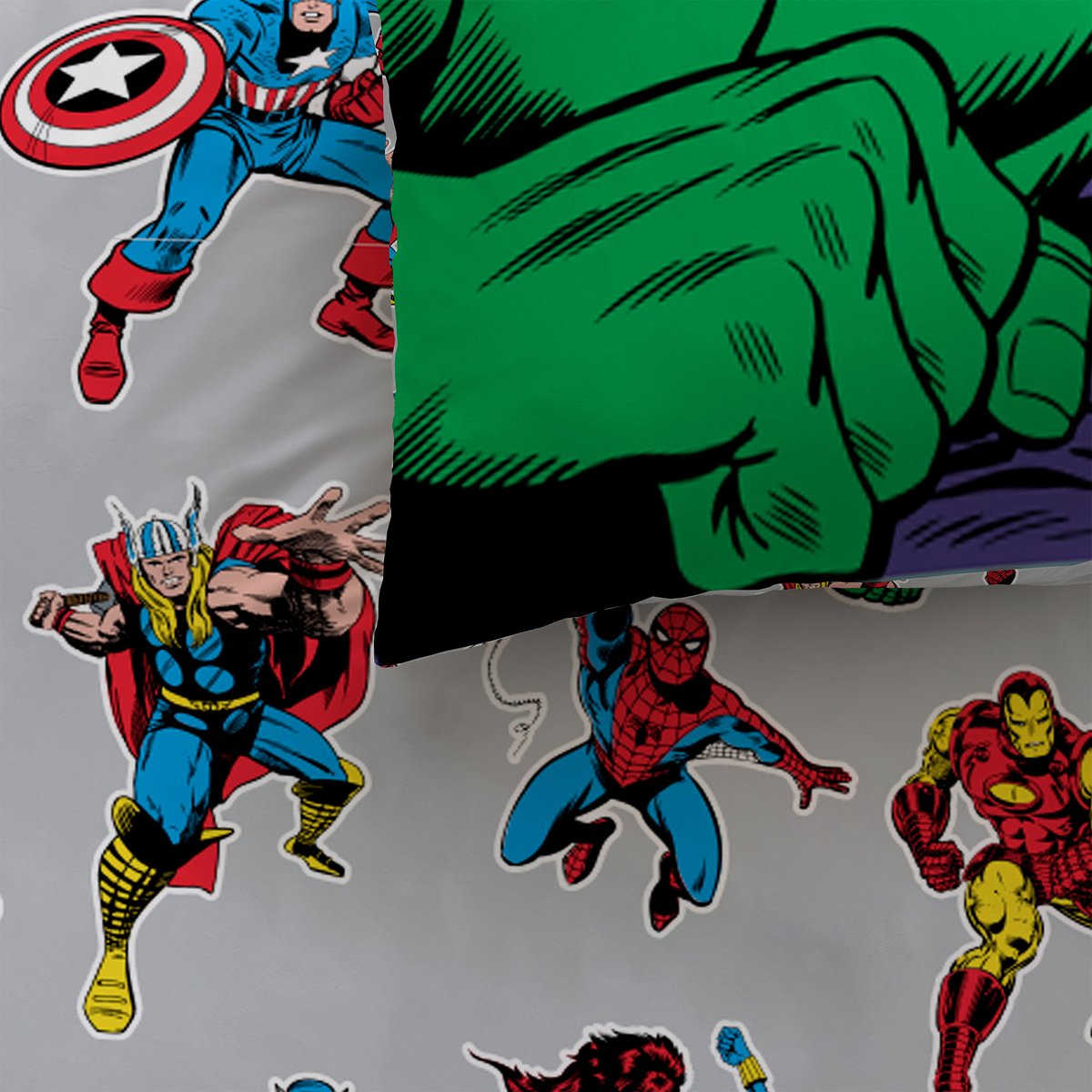 Parure de lit 100% Coton, COMICS HEROES gris, AVENGERS