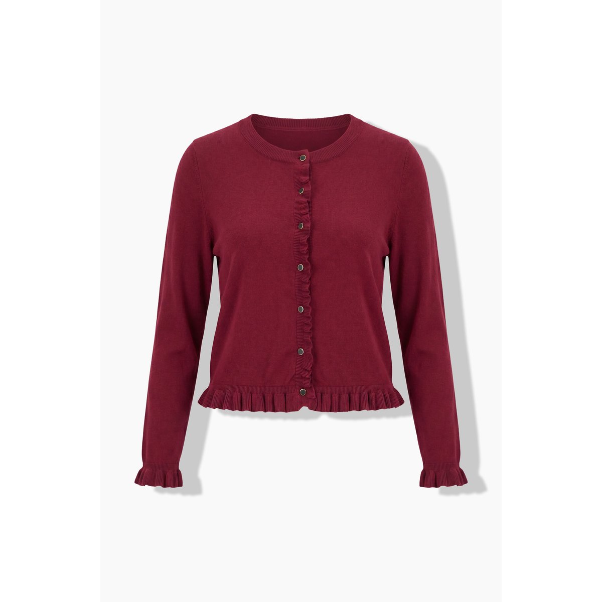 Cardigan à col rond et manches longues rouge vin foncé, ULLA POPKEN