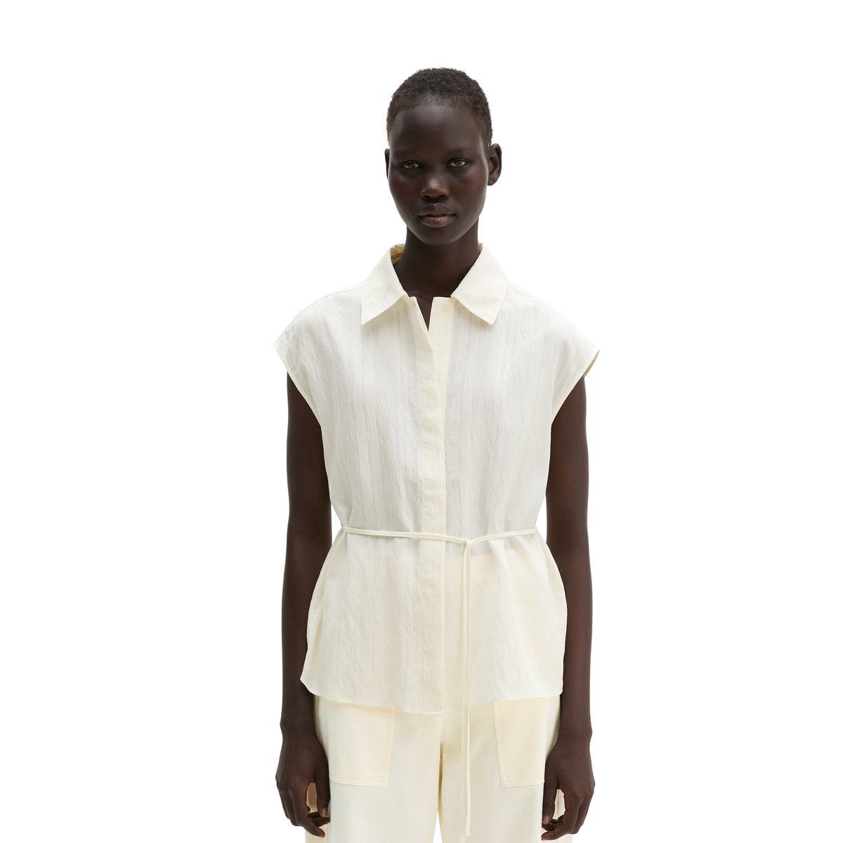 Blouse crinkle sans manches regular en LENZING™ ECOVERO™ blanc, MARC O'POLO