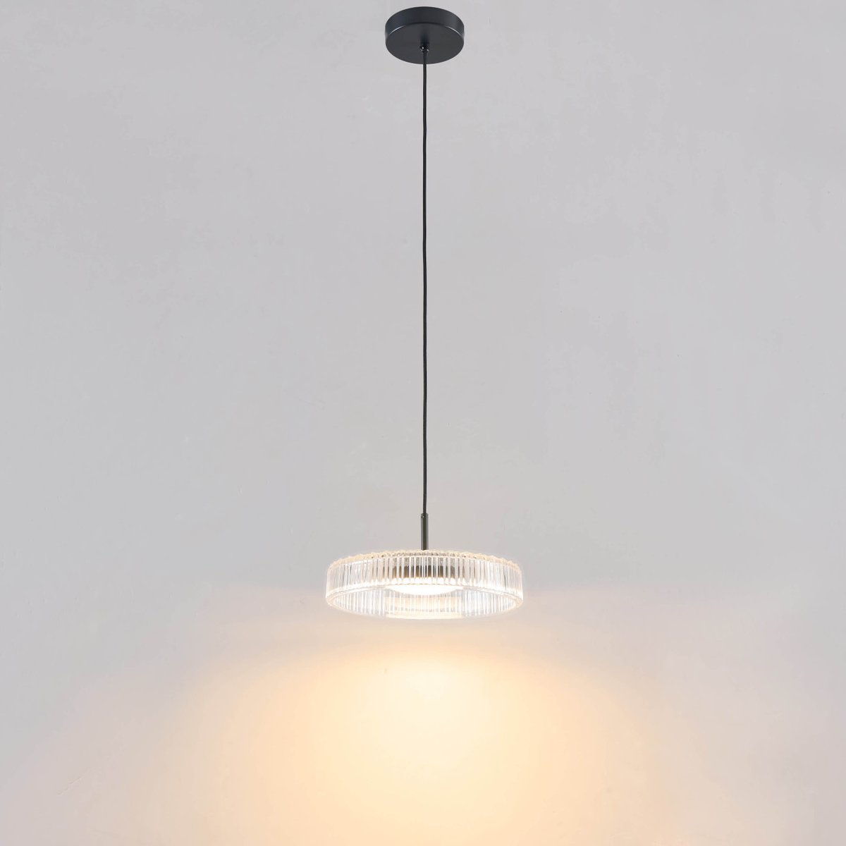 Suspension LED verre cannelé - DAMIAN transparent et noir, KOSILUM