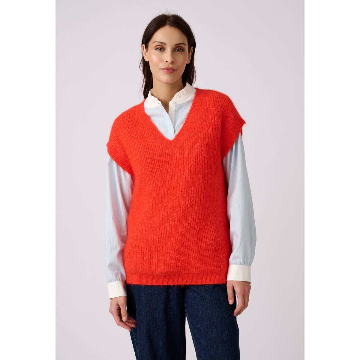 Pull sans manches maille perlée Thermolactyl rouge orange, DAMART