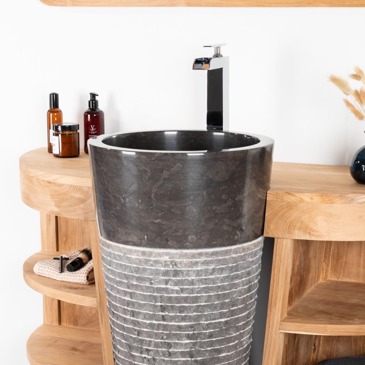 Meuble sous vasque + vasque en teck rectangle 120cm FLORENCE noir, WANDA COLLECTION