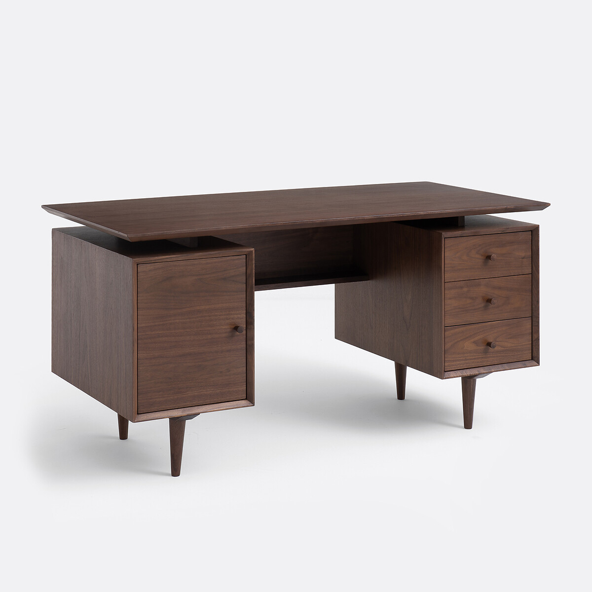 Bureau vintage double caisson noyer plaqué, QUILDA noyer, LA REDOUTE INTERIEURS
