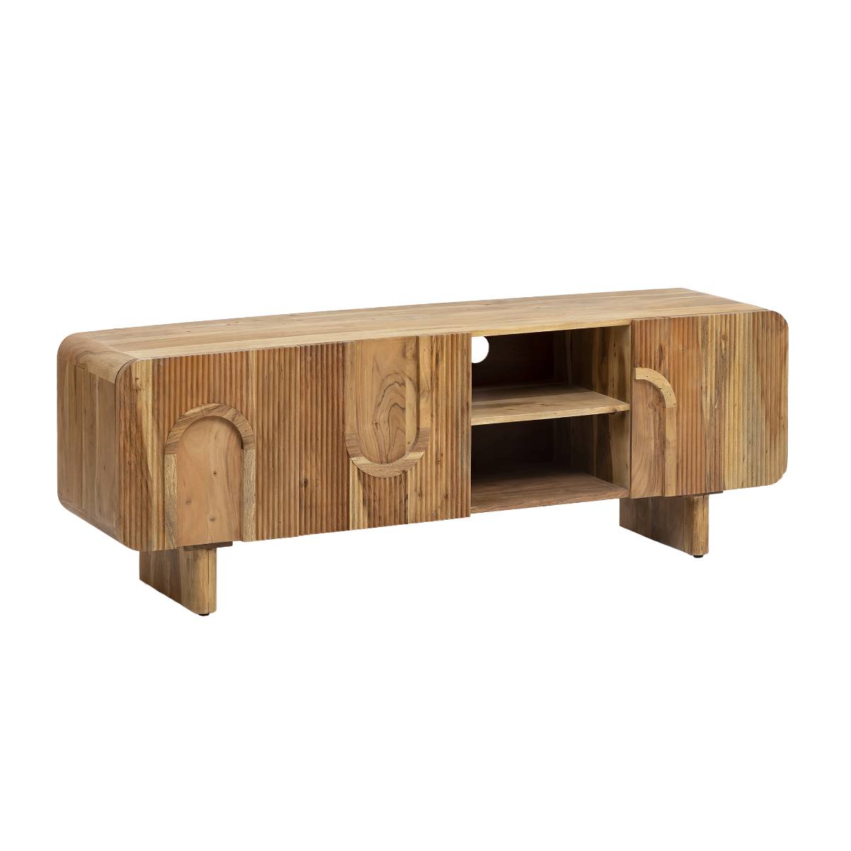 Meuble TV en bois d'acacia TILIO bois foncé, MADE IN MEUBLES
