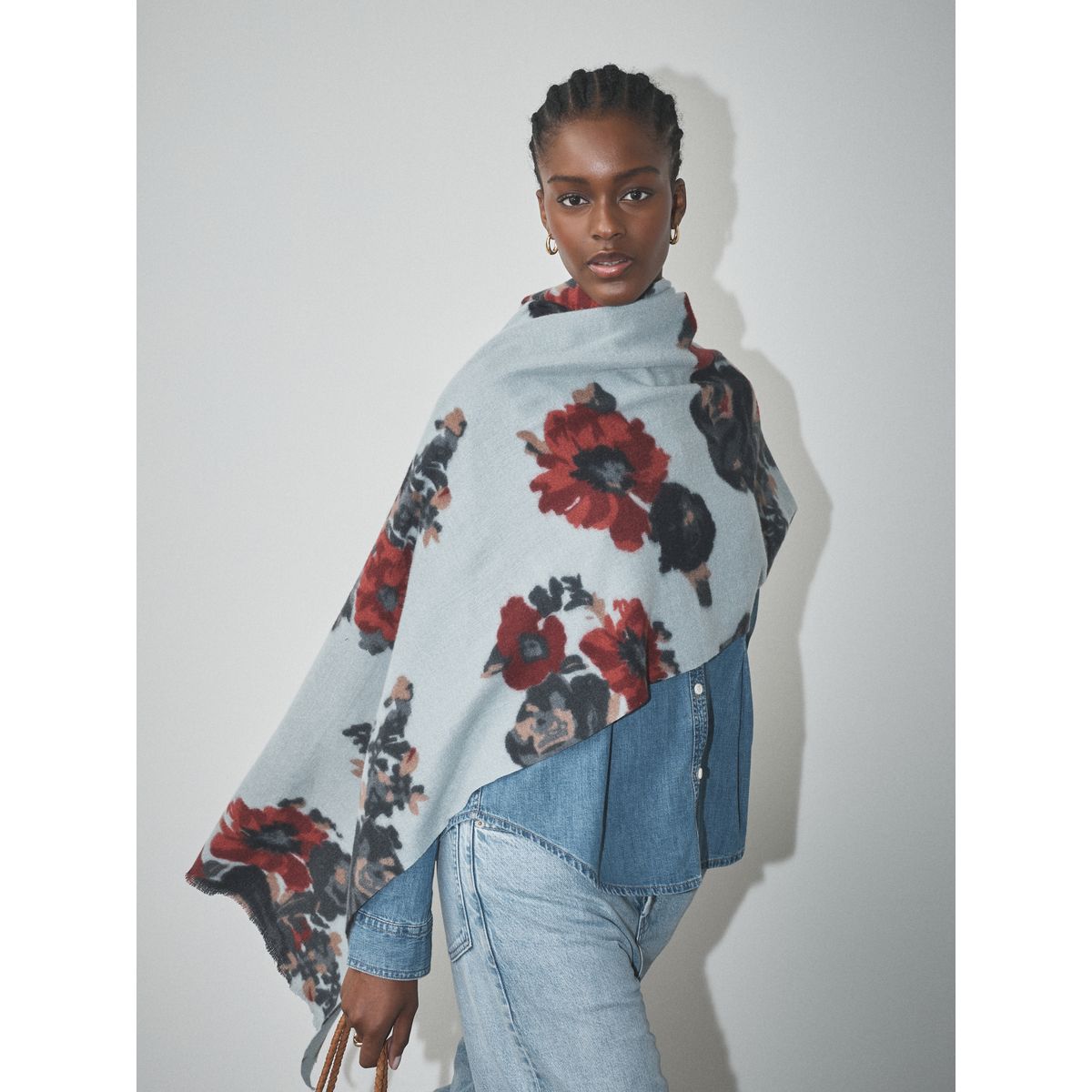 Pantalon stretch coton imprimé floral bleu, NEXT