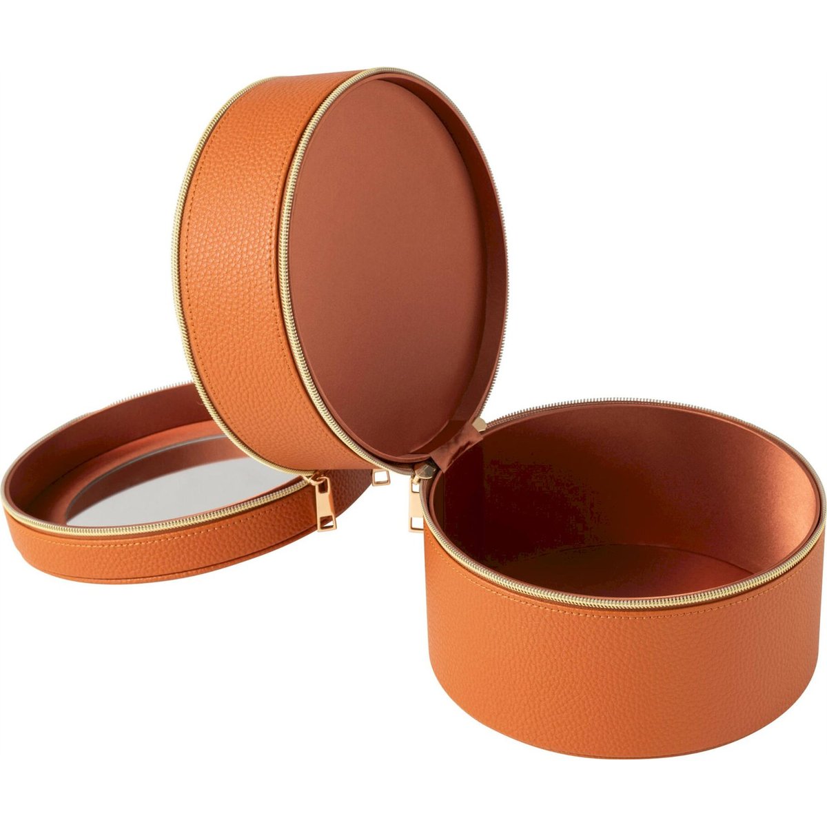 Boîte à cosmétiques ronde avec miroir cognac, RECOLLECTION