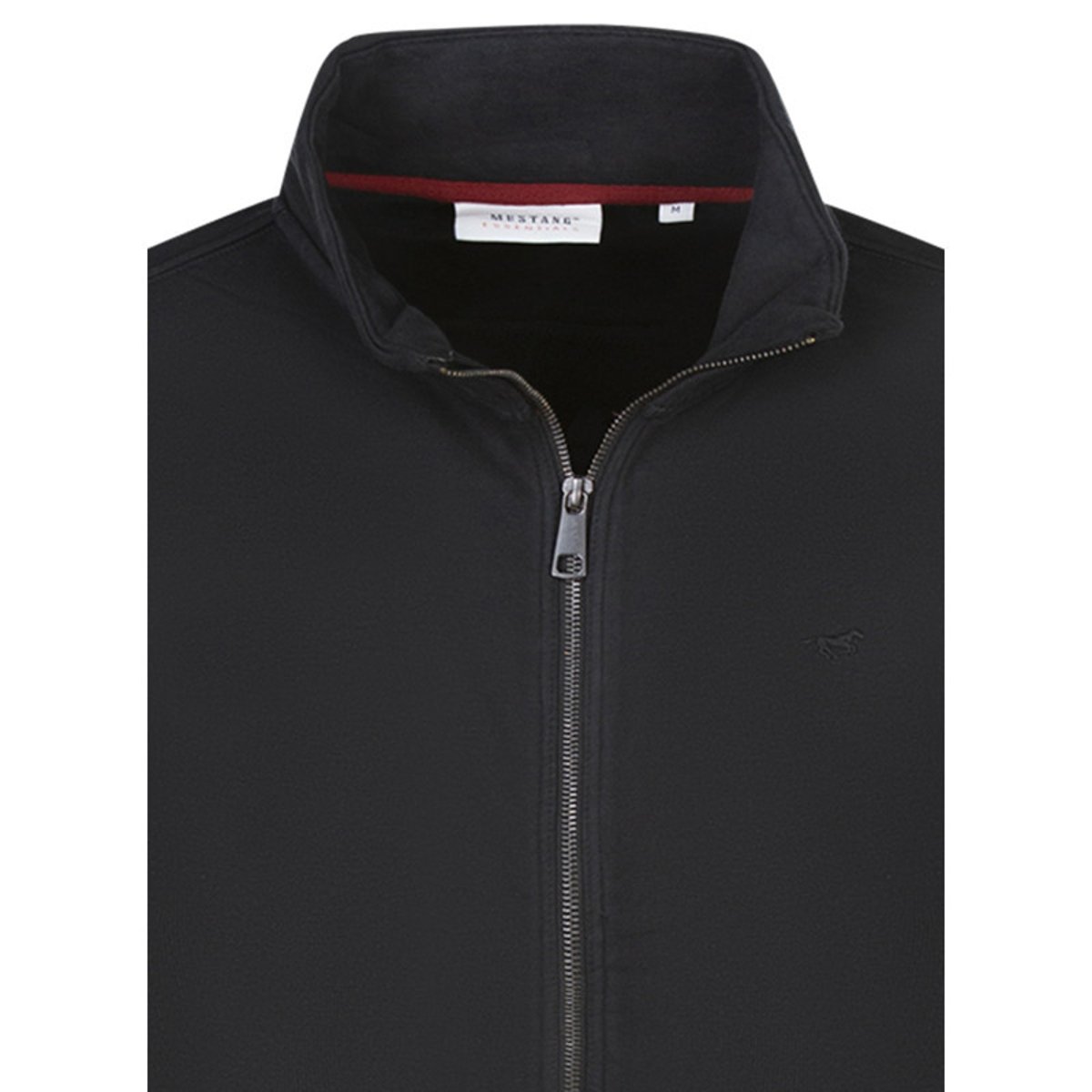 Sweat zippé en coton mélangé noir uni avec une coupe droite et un col montant noir, MUSTANG