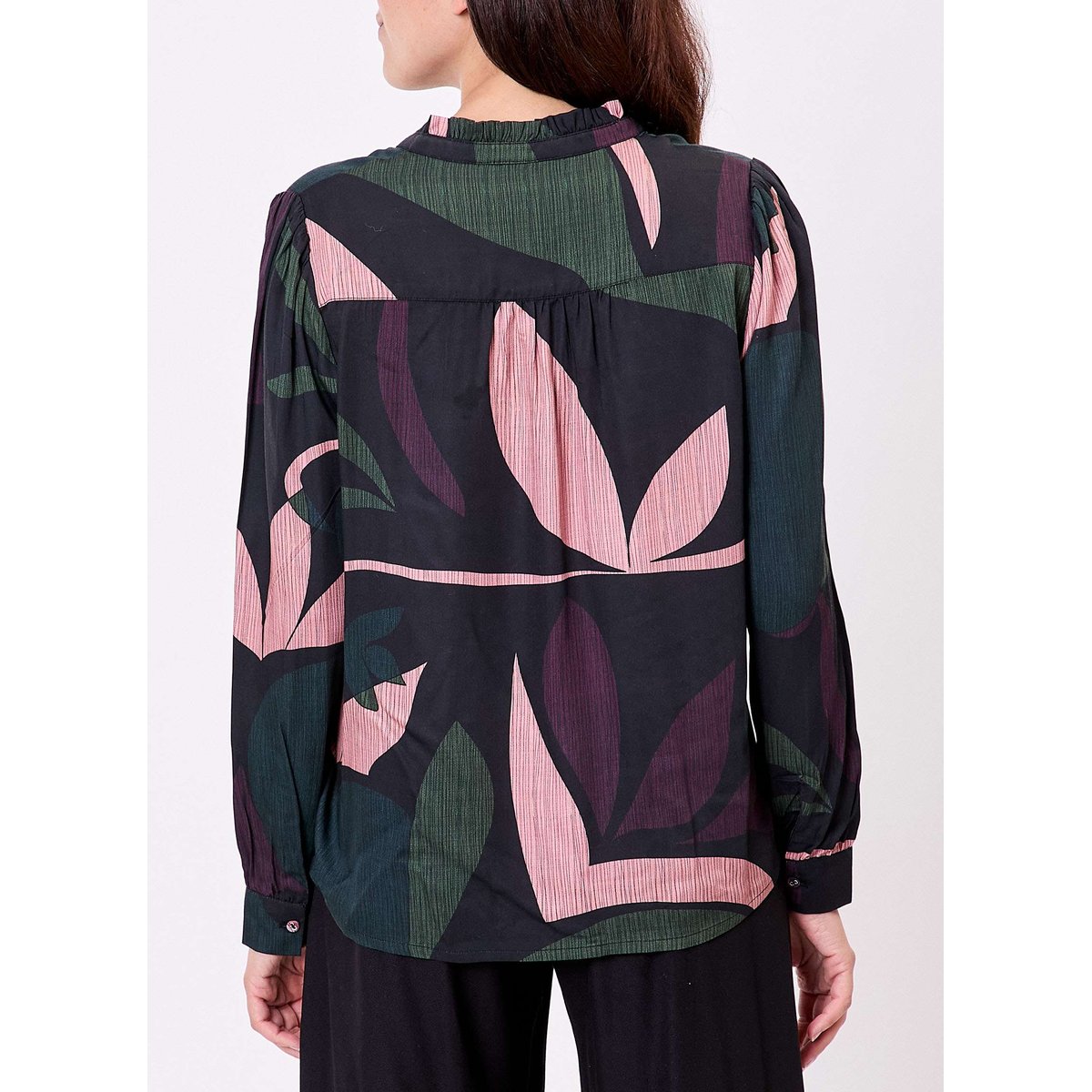 Blouse fluide volants BILL noir rosé, LA FIANCÉE