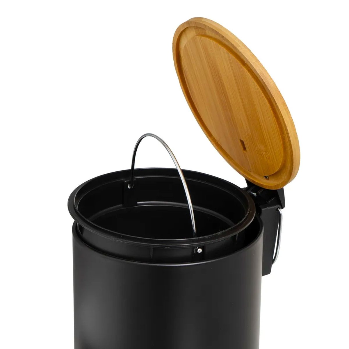 Poubelle de salle de bain en métal noir et bambou 3L noir, WADIGA