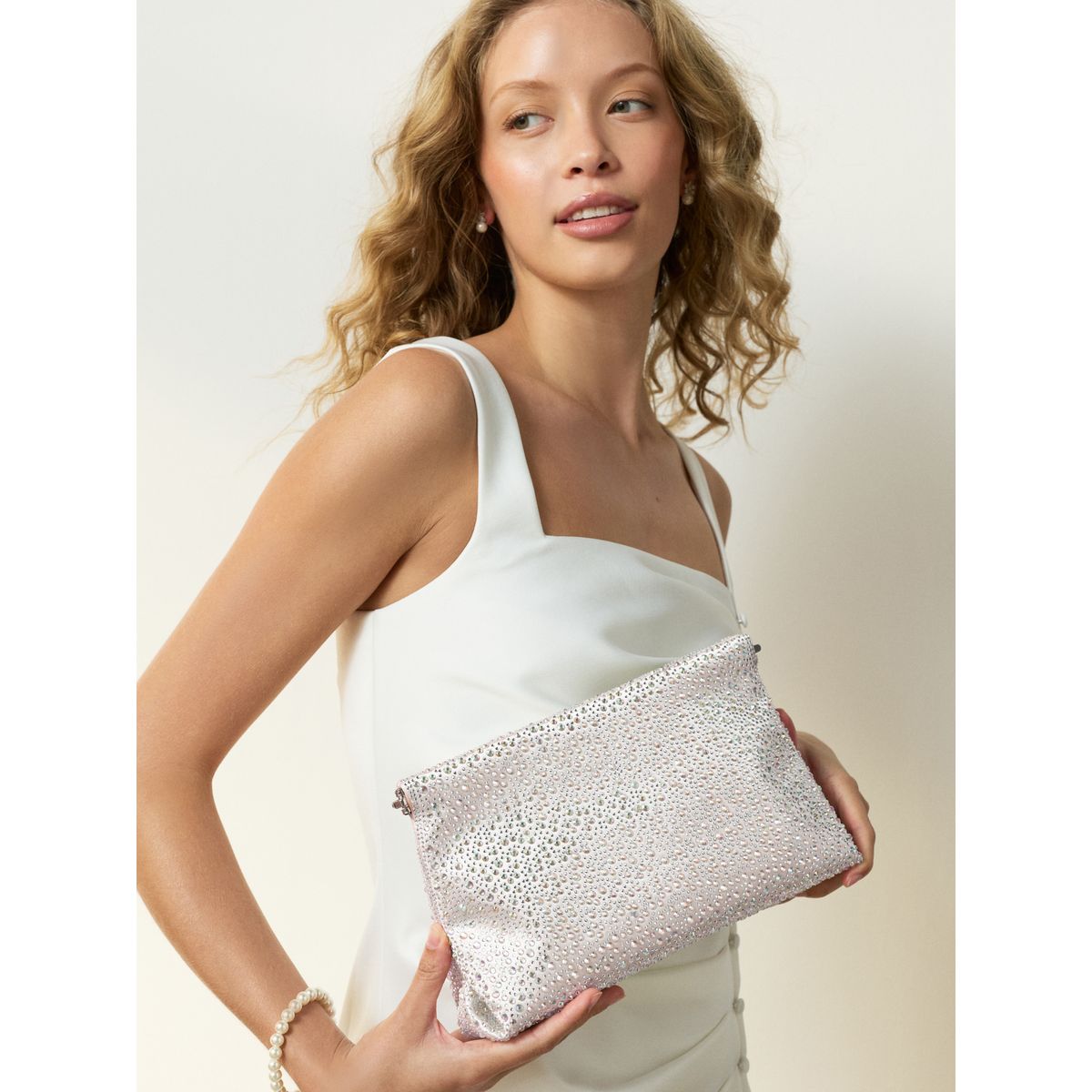 Pochette scintillante avec bouton-pression blanc, NEXT