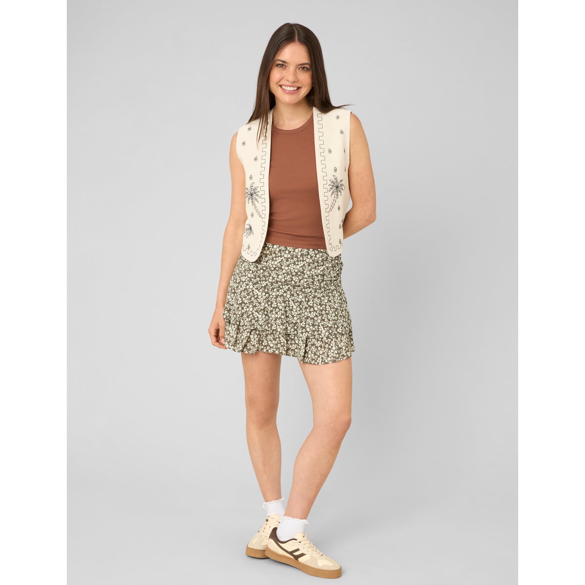 Gilet sans manches brodé naturel, BZB