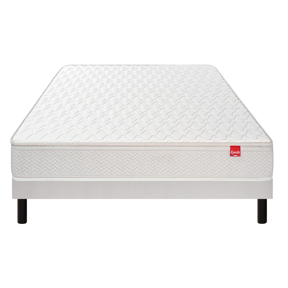 Ensemble matelas ressorts multispire DÉPAYSANT, sommier NATURE confort ferme et pieds blanc, EPEDA
