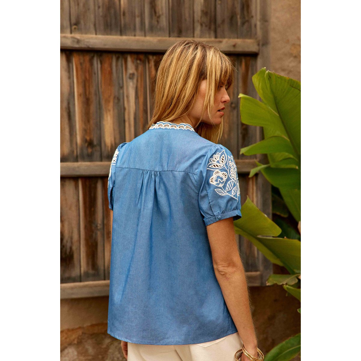 Blouse manches courtes col v imprimé floral TENCY 24-chambray, LA PETITE ETOILE