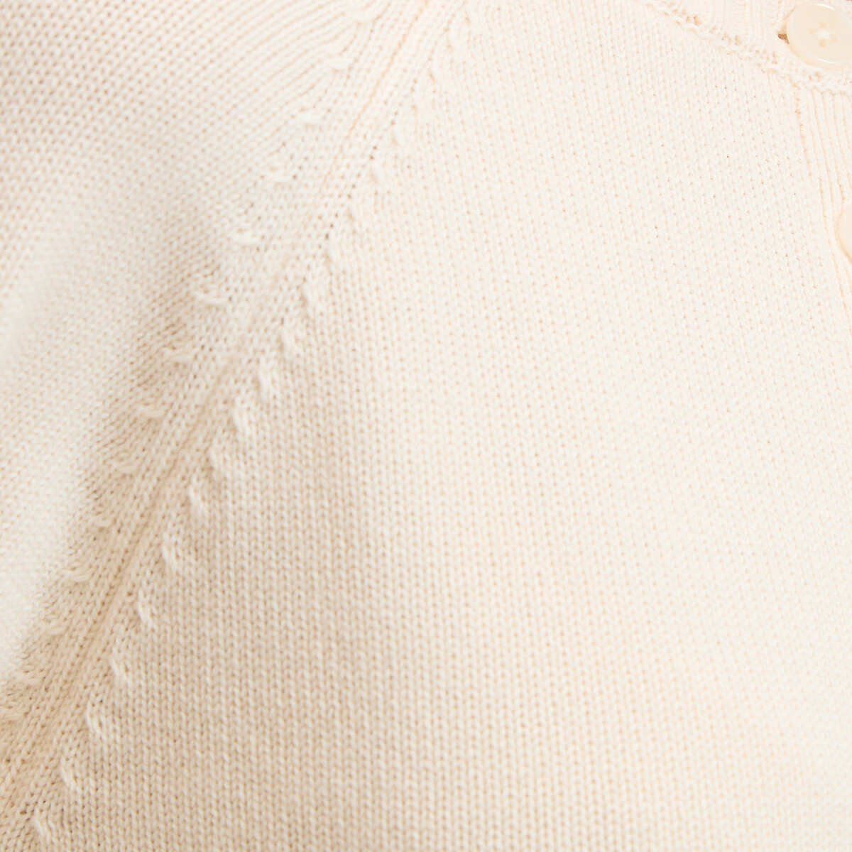 Cardigan court, col rond, en laine et coton mélangés, boutonné beige, LA REDOUTE COLLECTIONS