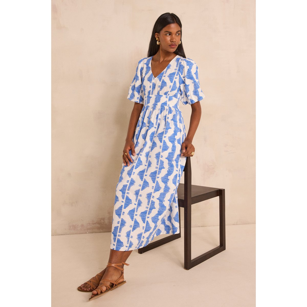 Robe trapèze imprimée en coton POLLYNA bleu roi, Maison 123