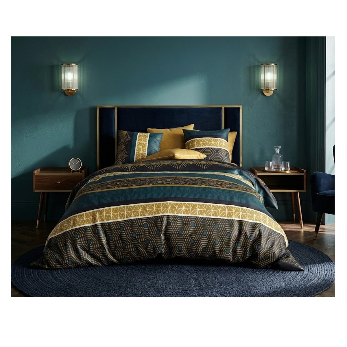 Parure de lit Collection Quoben bleu, EDEN