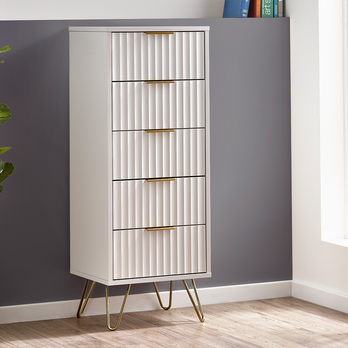 Ancona Sculptural Tallboy Chest of 5 Drawers white, SO'HOME