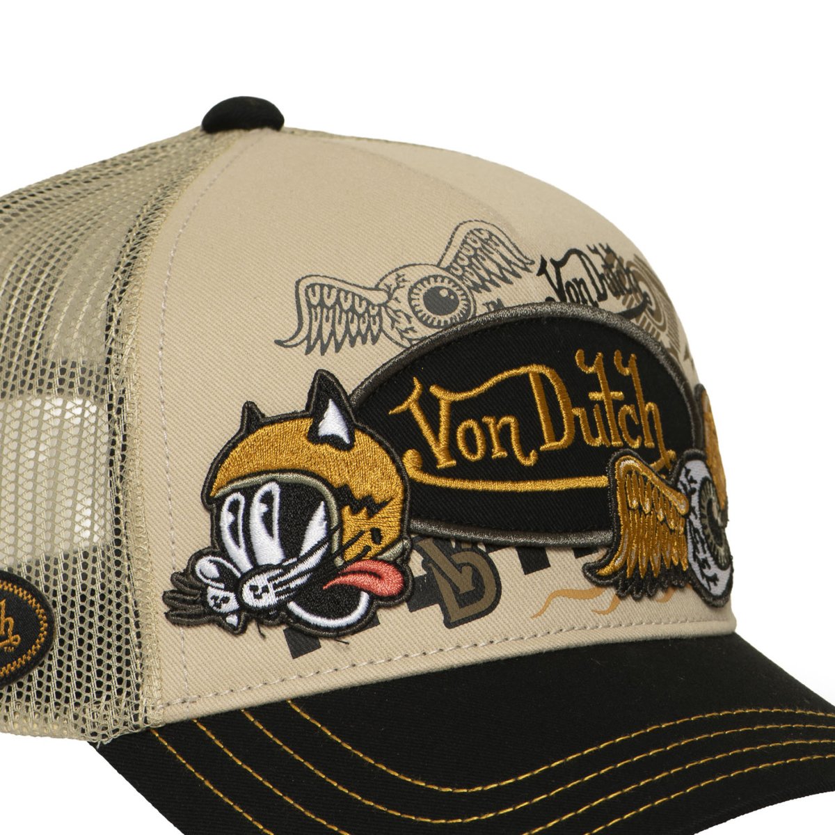 Casquette Trucker Patches noir/beige/jaune, VON DUTCH