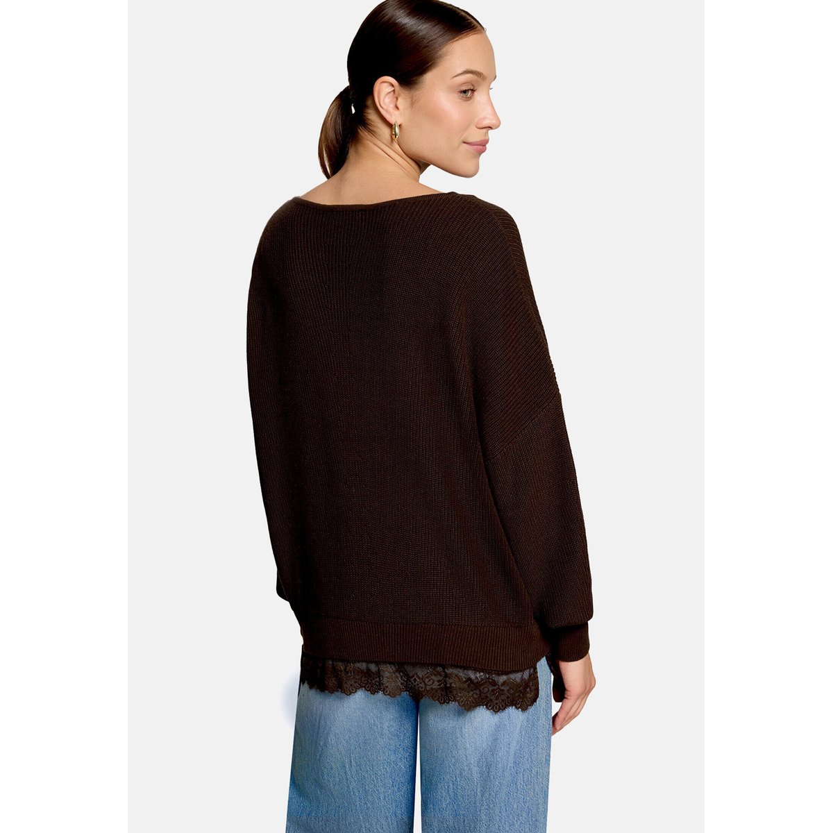 Pull-over en maille à bordure en dentelle chocolate plum, ZERO