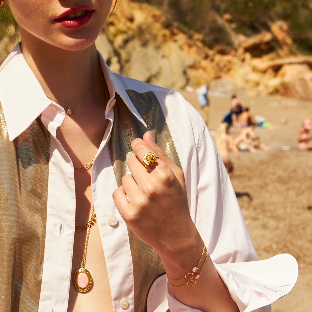Bracelet doré aigue marine - fidji bleu, CAROLINE NAJMAN