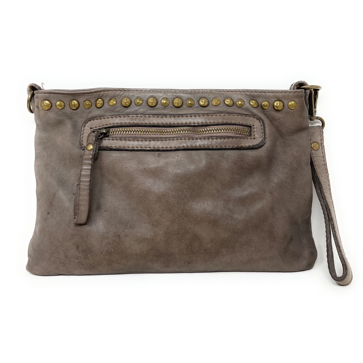 Pochette en cuir vintage clouté MISS DOTIE taupe, OH MY BAG