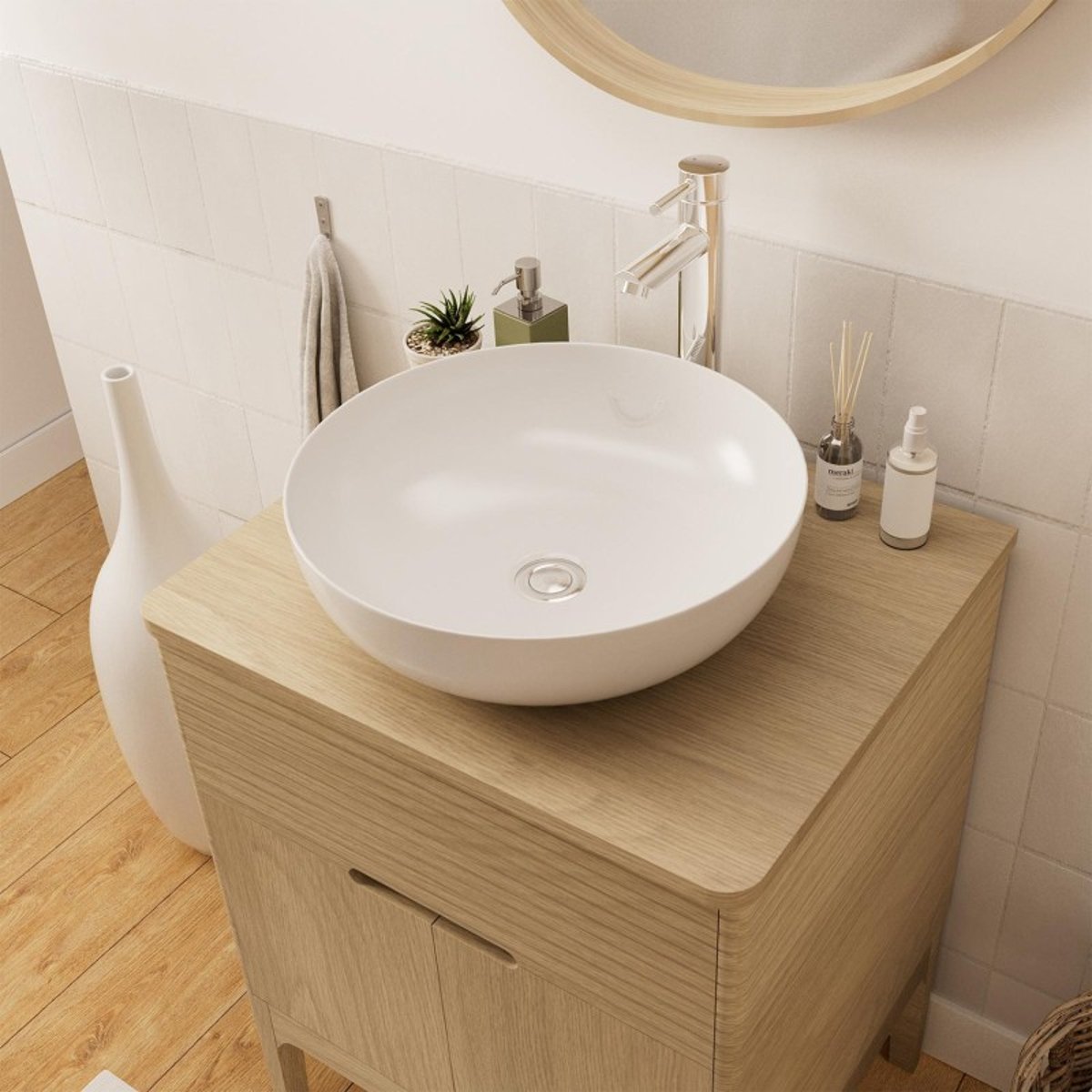 Meuble simple+vasque+rob+miroir ALASKA chêne, MOB IN