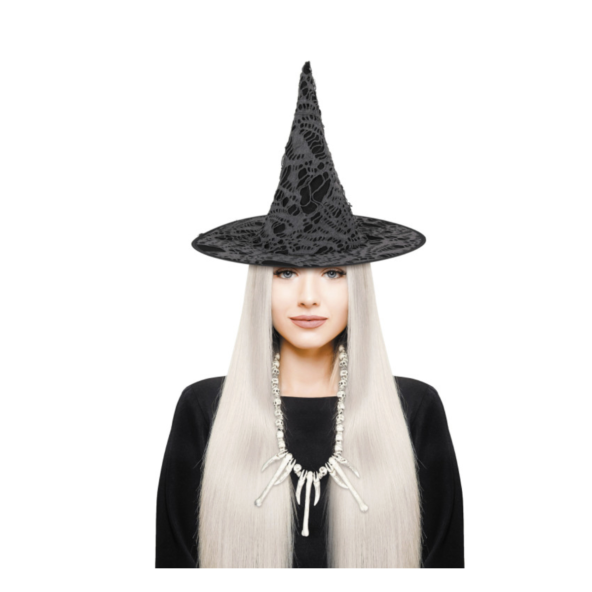 Chapeau de sorciere avec toile d'araignee couleur unique, PARTY PRO
