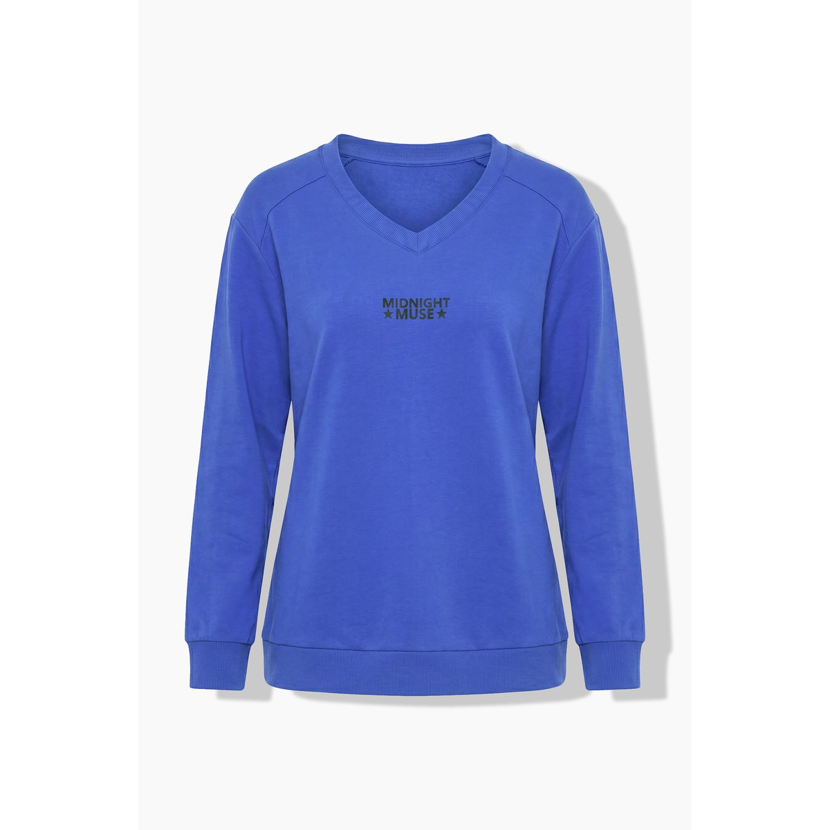 Sweat-shirt manches longues et col en V bleu paon, ULLA POPKEN