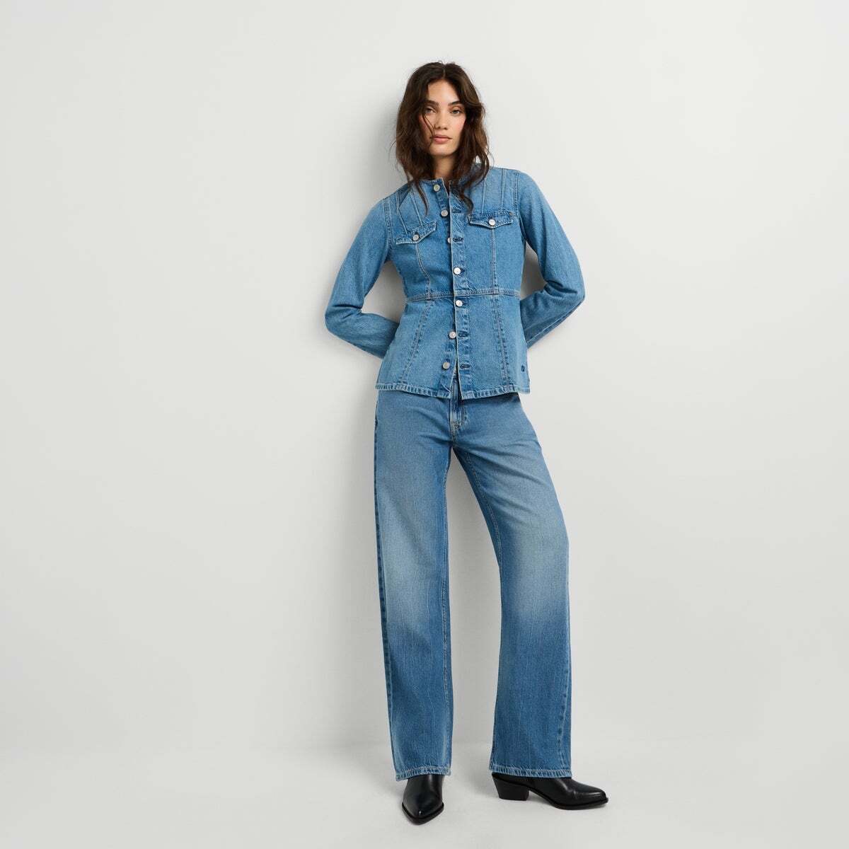 Nicky - Jean Coupe Large, Taille Basse vert mélange tencel utilisé, PEPE JEANS