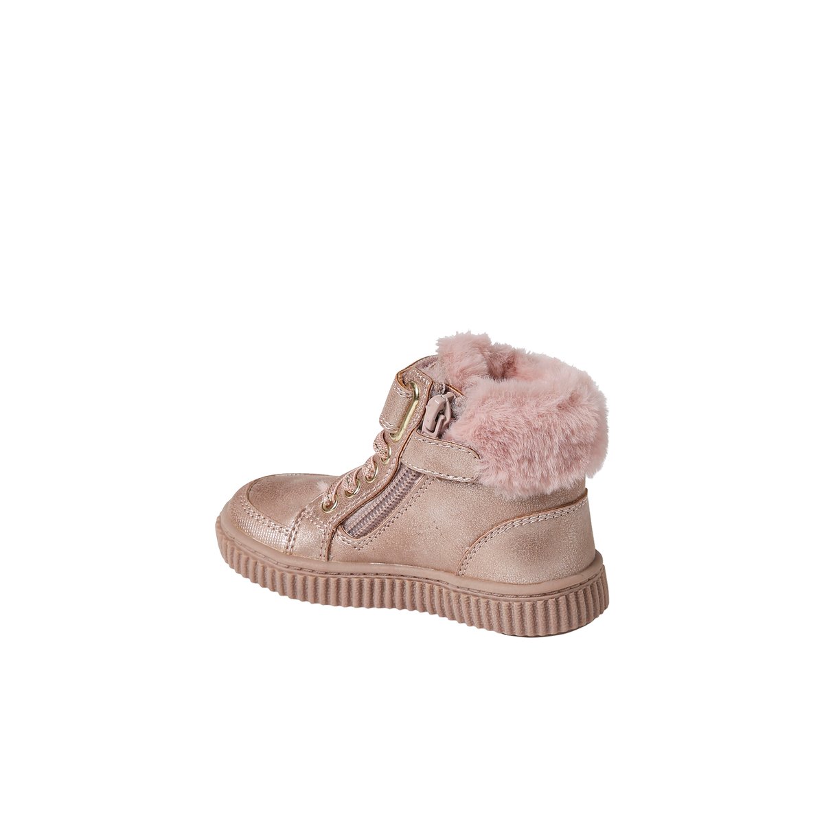Baskets fourrées lacées, scratchées et zippées bébé rose nude, VERTBAUDET