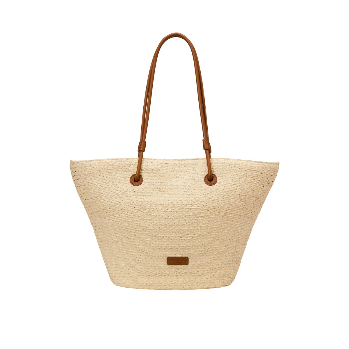 Shopper en raphia large avec détails élégants en cuir véritable cognac, MARC O'POLO