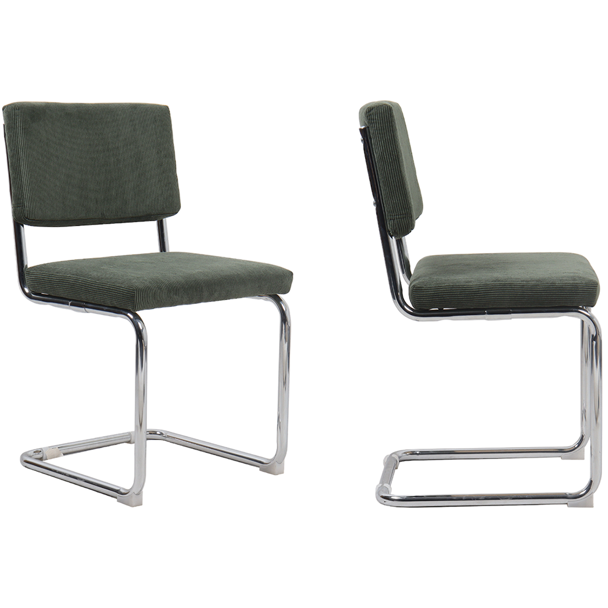 Lot de 2 chaises en velours côtelé et métal chromé - DULCE vert, HOMIFAB