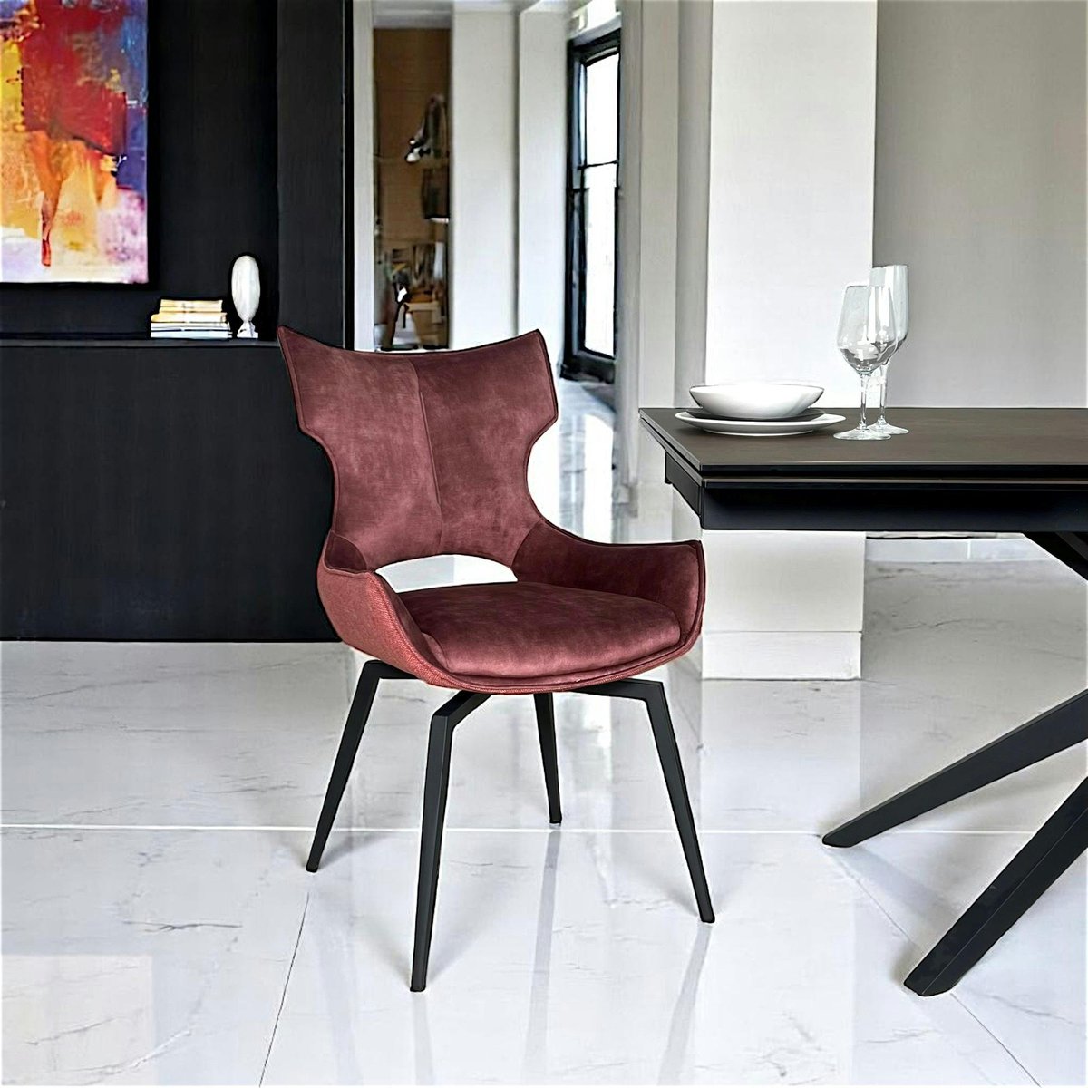 Chaise pivotante rose bi-matière, dossier en T (lot de 2) LOMBARDIE rose, PIER IMPORT