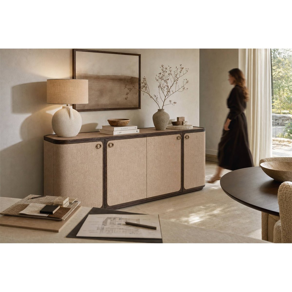Buffet 4 portes en bois collection WILLOX beige et bois foncé, RECOLLECTION
