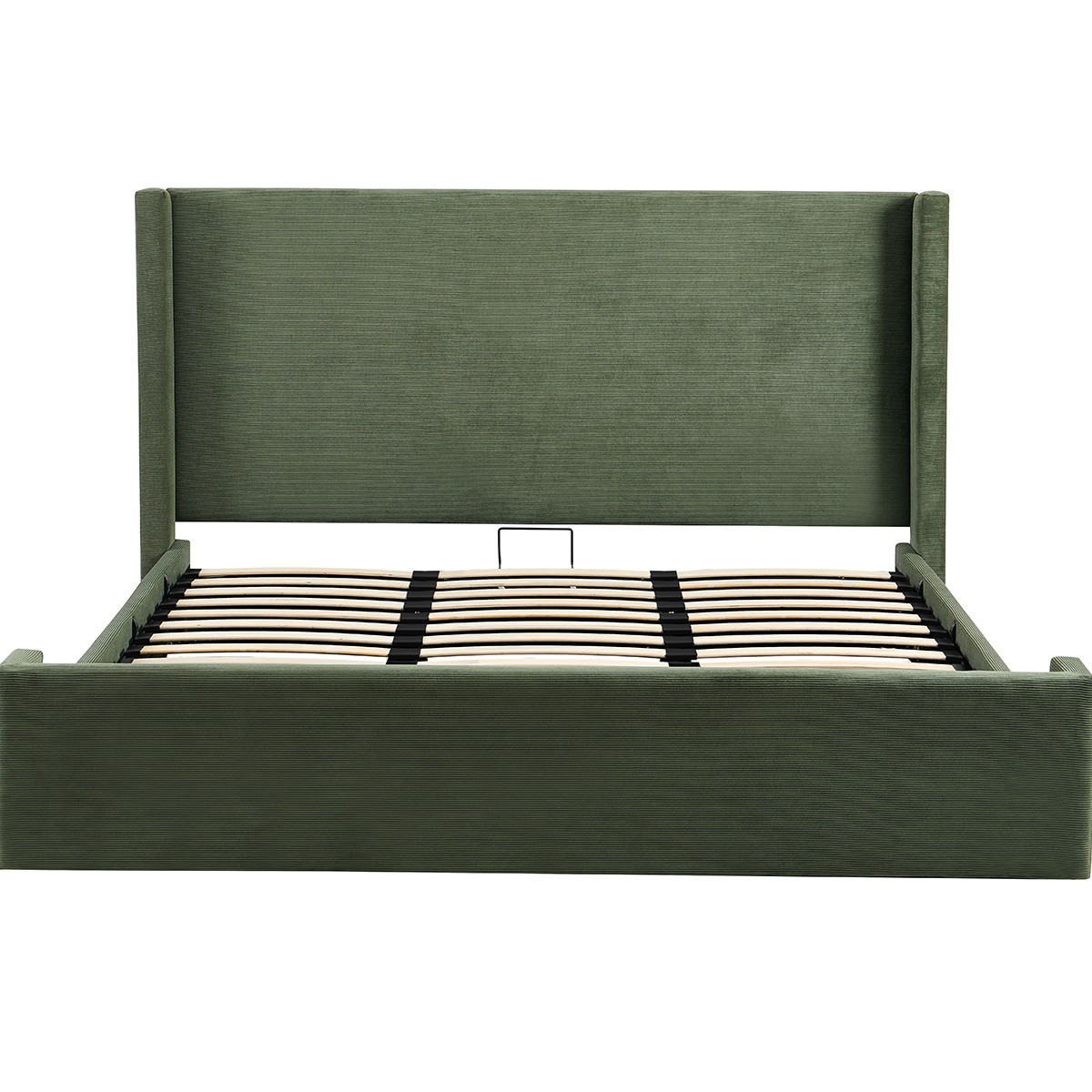 Lit avec tête de lit matelassée en velours côtelé - FRIDA vert kaki, HOMIFAB