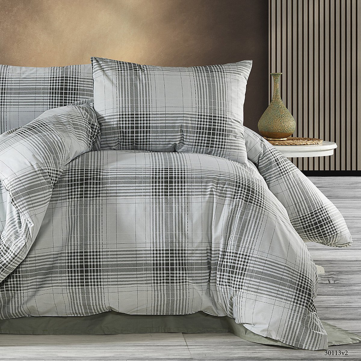 Paure de couette et tai(e) coton imprimé, nimakaki vert kaki, C DESIGN HOME TEXTILE