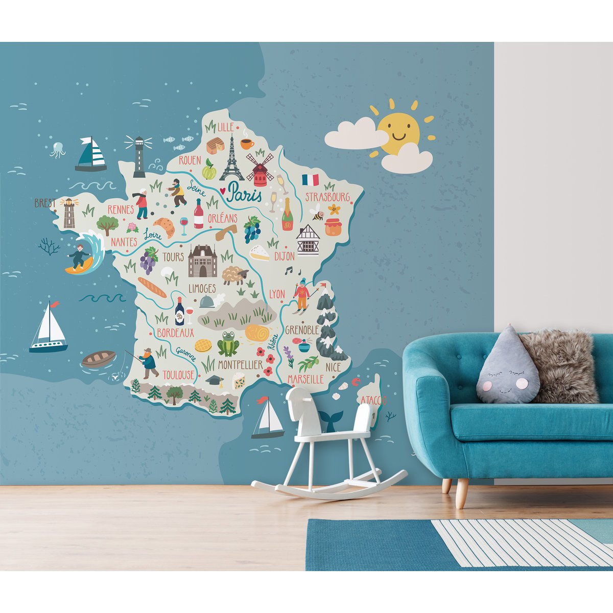 Papier peint panoramique FRENCHY bleu, LE PAPIERS DE NINON
